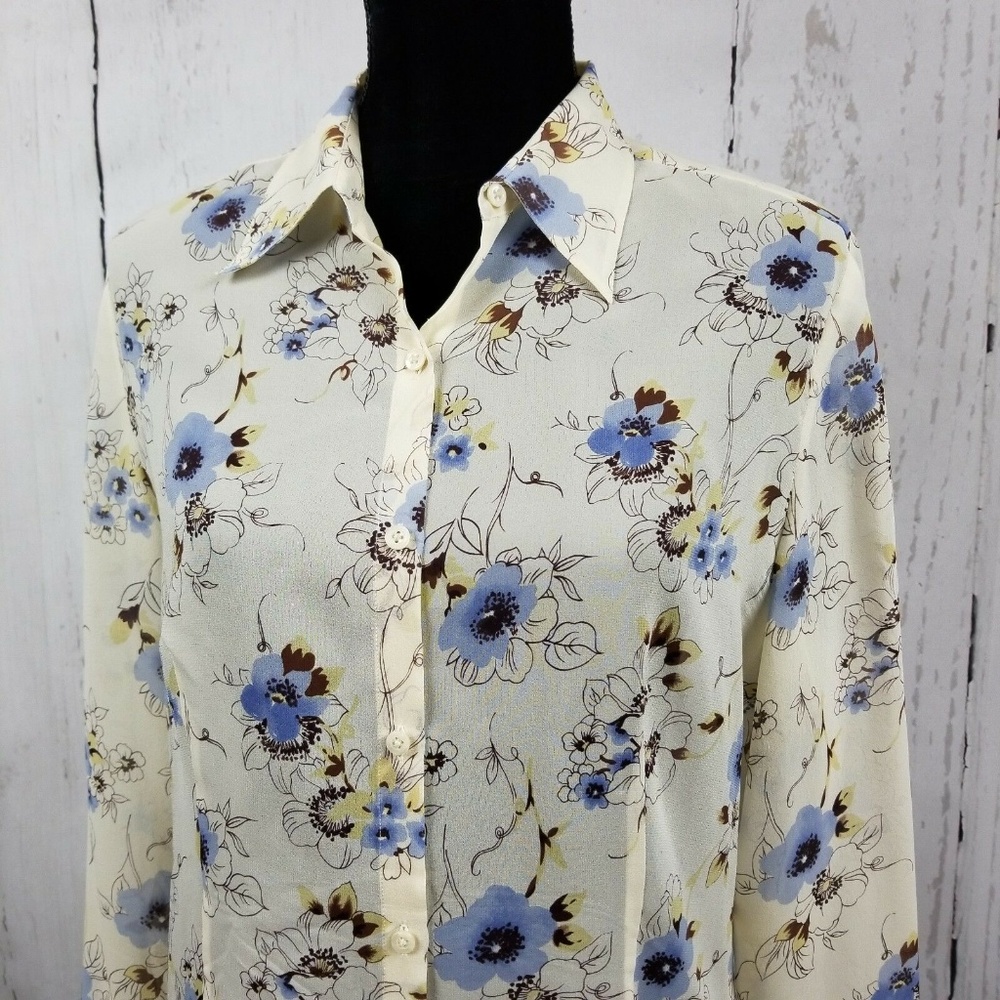 Ann Taylor Loft Floral Blouse Button Silk